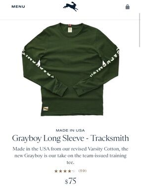 Tracksmith Olive Green Grayboy Long Sleeve Tee
